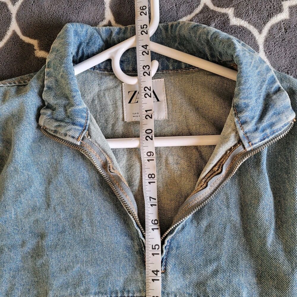 ZARA Womens Pullover Half Zip Collared Denim Jacket Size Small Blue Oversized - Picture 5 of 8